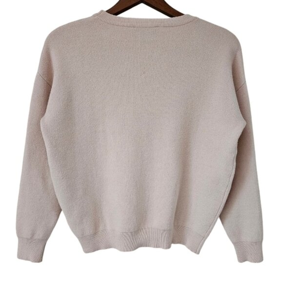 Frank Lyman soft knit sweater beige with the sheer trim heat detailing sz S - Picture 3 of 5